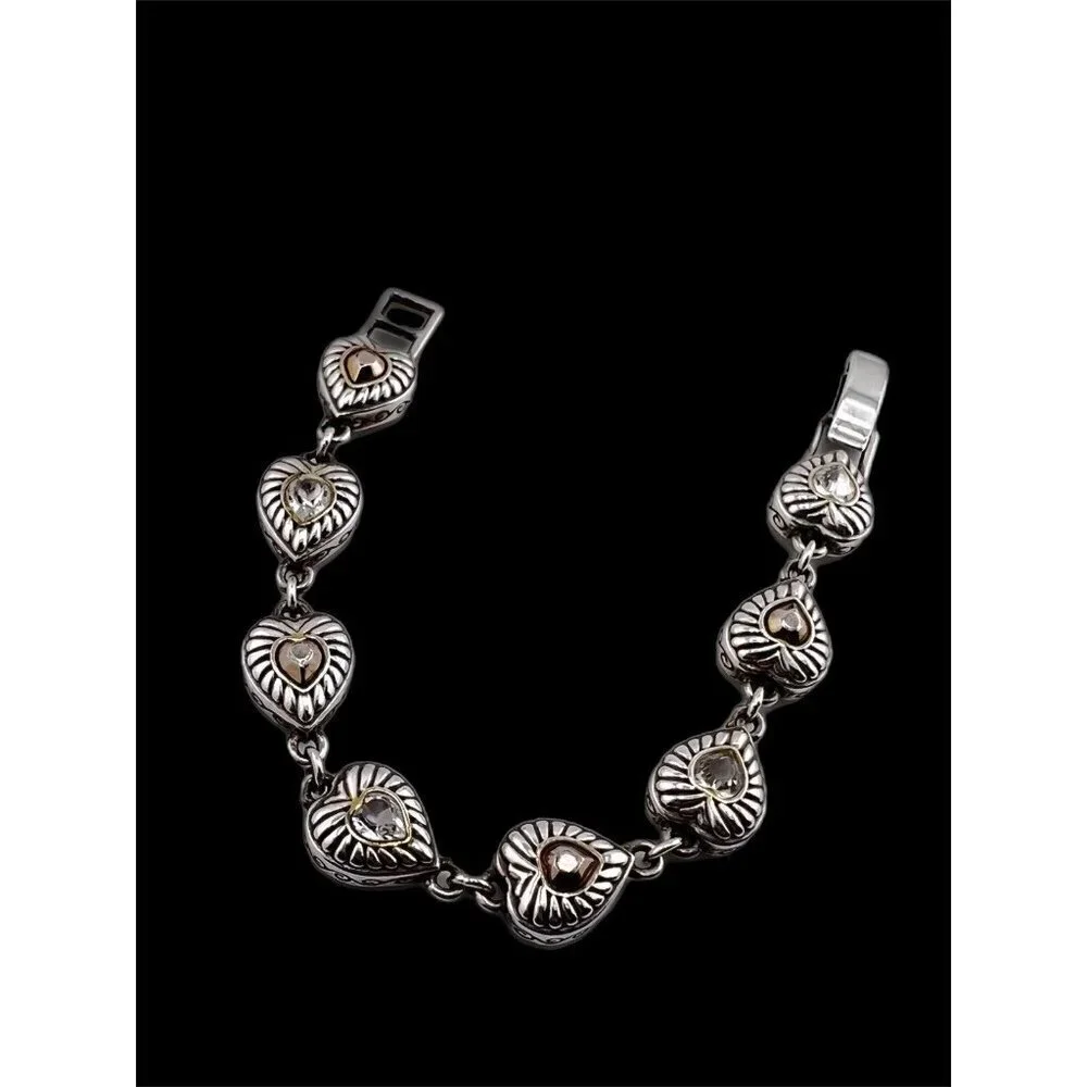 Brighton silver plated bracelet with crystals and hearts.